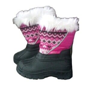 Girl's Kid's Zula Boots Sz 10 Pink Black Rain Boot Fur